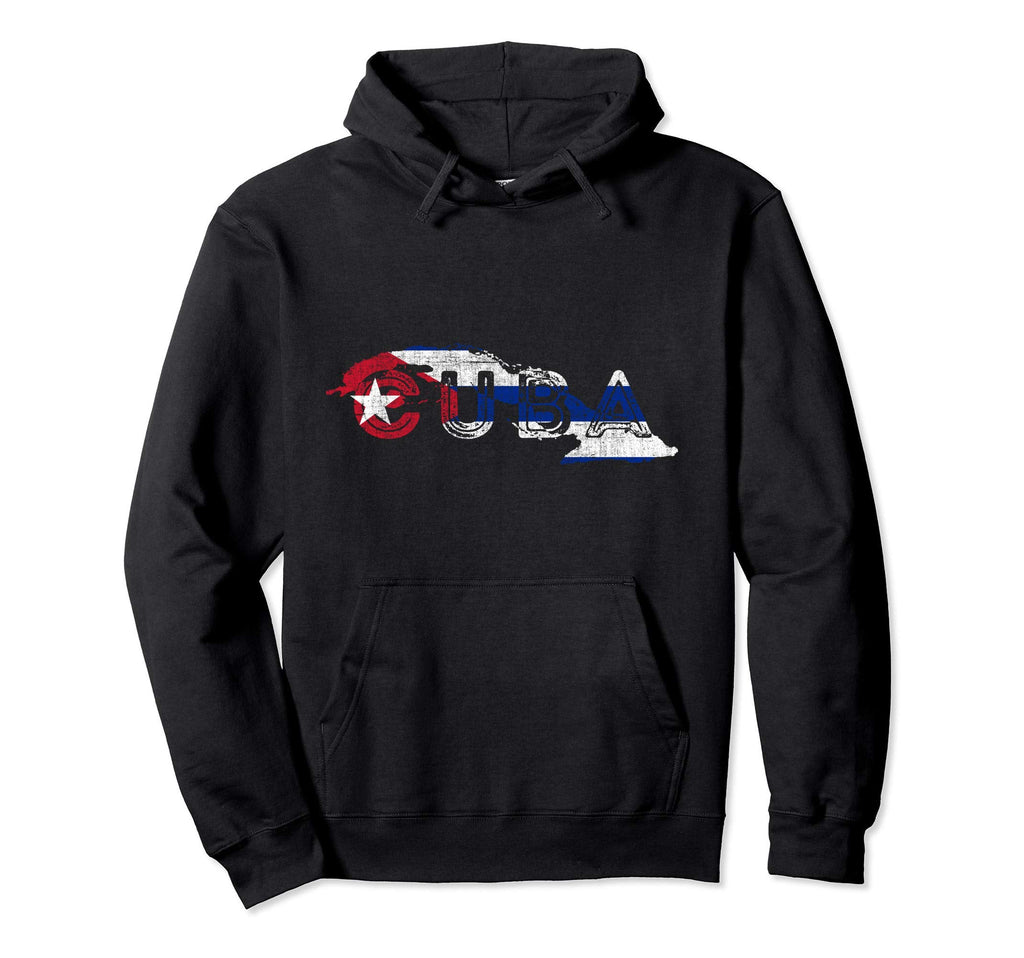 Cuban Map And Flag Souvenir Distressed Hoodie - Custom Art Print Unisex