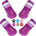 QUMY Dog Shoes for Large Dogs, Medium Dog Boots & Paw Protectors for Winter Snowy Day, Summer Hot Pavement, Waterproof in Rainy Weather, Outdoor Walking, Indoor Hardfloors Anti Slip Sole Purple Size 7