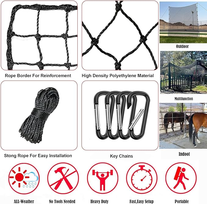 Baseball Softball Backstop Nets,Sports Net,Sports Netting Barrier,Sports Netting for Backyard,Twisted Knotted PE Net