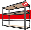 REIBII 40" W Garage Shelving 2000LBS Storage Shelves Adjustable Metal Shelving Heavy Duty 4 Tier Garage Shelves 60" H Metal Shelves for Closet Pantry Kitchen Warehouse 40" W × 20''D × 60''H