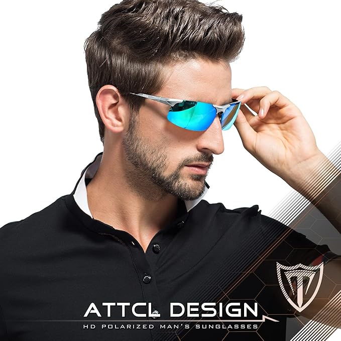 ATTCL Men's Sports Polarized Sunglasses Men for Driving running Fishing Golf - UV Protection Sun glasses Metal Frame