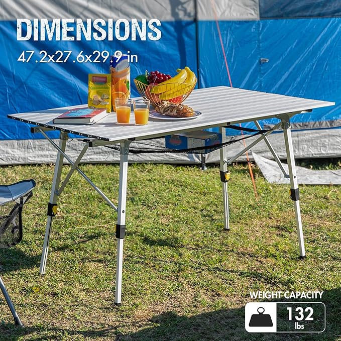Portal Adjustable Aluminum Folding Camping Table with Carry Bag, Silver