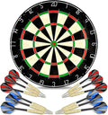 LinkVisions Dartboard with Staple-Free Bullseye, 18g Steel Tip Darts Set,12 Steel Tip Darts 18g, Dartboard Mounting Kits Included