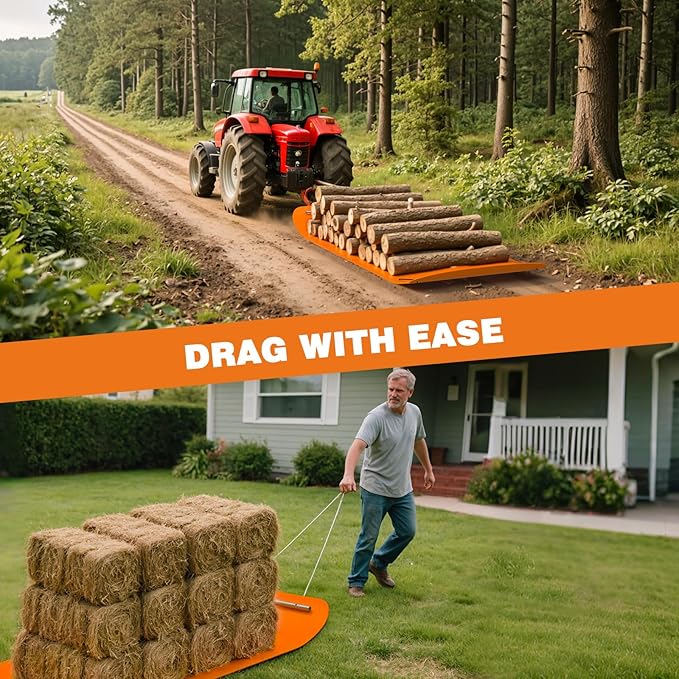 Yard Drag Sled - 48x110” Large Yard Glider Heavy-Duty Multipurpose Drag Mat Home Easy Use for Carrying Stone, Leaves, Log, Boxes