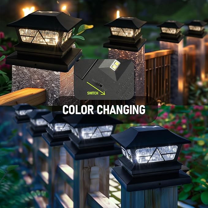 TW SHINE 8 Pack Solar Outdoor Fence Post Lights, 2 Modes Post Cap Lights Waterproof Warm White/Cool White for Yard, Garden, Porch, Patio Decor, for 4x4 5x5 6x6 Wood Posts