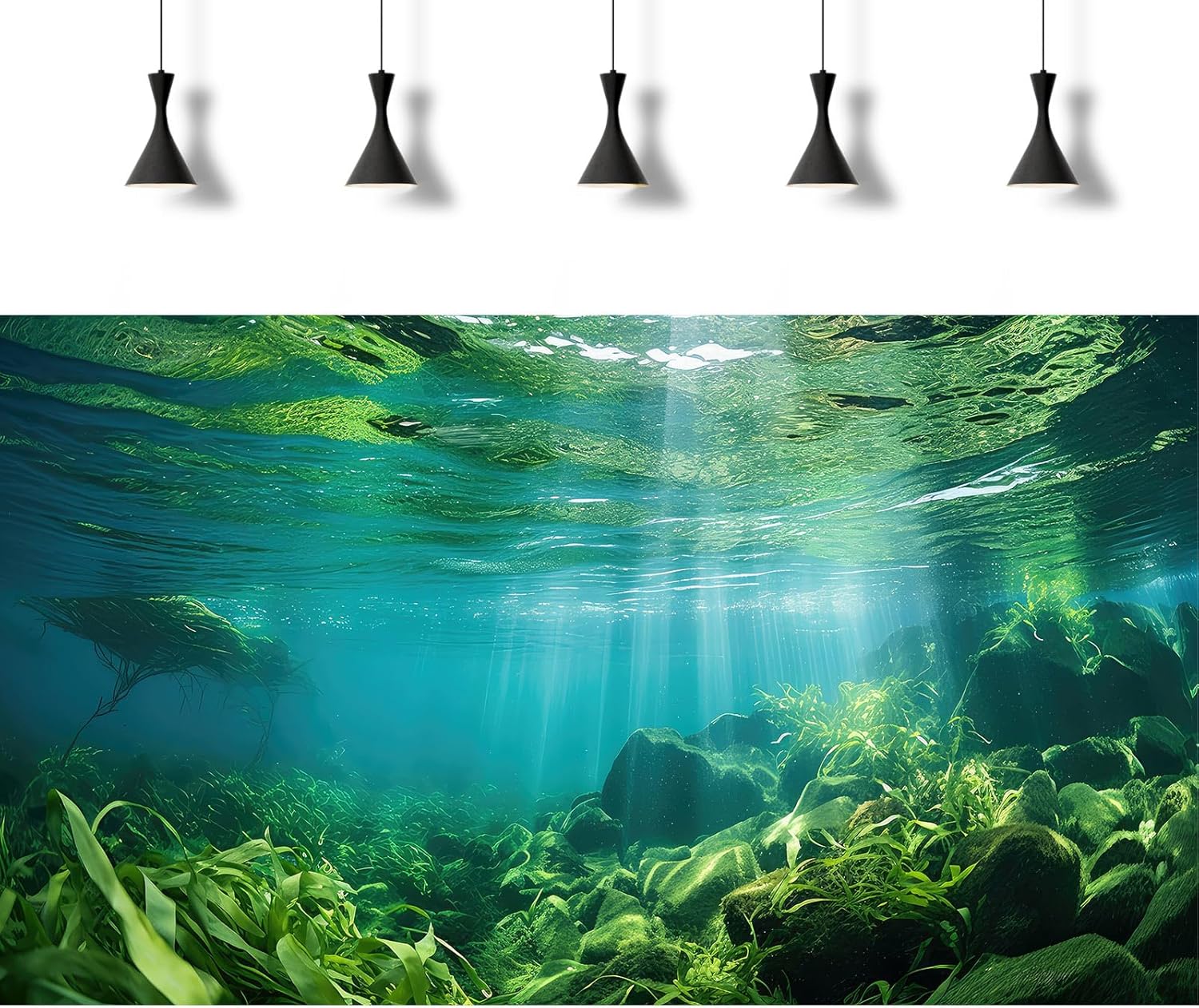 Under The Sea Fish Tank Background Aquatic Plants Deep Sea Aquarium Background Underwater Sunray Rock with Moss Terrarium Backgrounds Deep Ocean Floor Tropical Fish Tank Backgrounds 30x18in