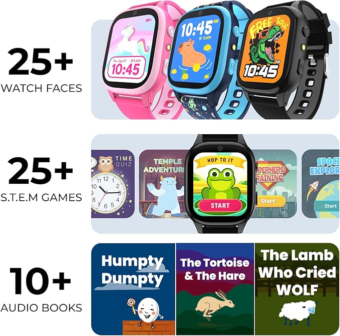 PlayZoom 4 Kids Smartwatch, Educational Tech Toy – 25+ Games, Selfie Camera, Audiobooks, Step Tracker, Water‑Resistant, Parental Controls, Long Battery, Ages 4‑12