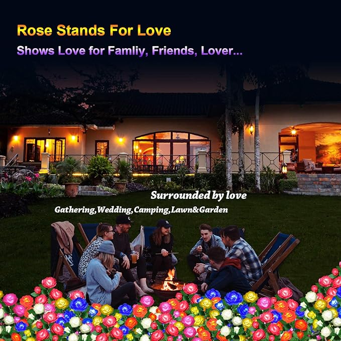 Solar Flower Lights Outdoor - Upgraded New Material Two Modes Realistic LED Solar Powered Waterproof Lights with 5 Roses, Solar Decorative Stake Lights for Garden (White, 2 Pack)