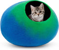 Woolygon Premium Felt Cat Cave Bed – Wool Kitty Beds Handcrafted Kitten Caves Bed for Indoor Cats - Made from 100% Eco-Friendly Merino Wool, Foldable Cat Hidewawy Covered Cat Houses (Emerald Indigo)