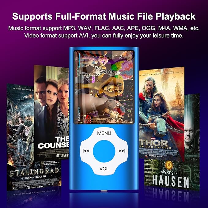 Portable 64GB MP3 Player with Bluetooth, MYMAHDI 1.8" HD LCD Screen MP4/MP3 Player Up to 128GB, Music Player with Video, Music, FM Radio, E-Book Reader, Voice Record, Photo Viewer, Darkblue