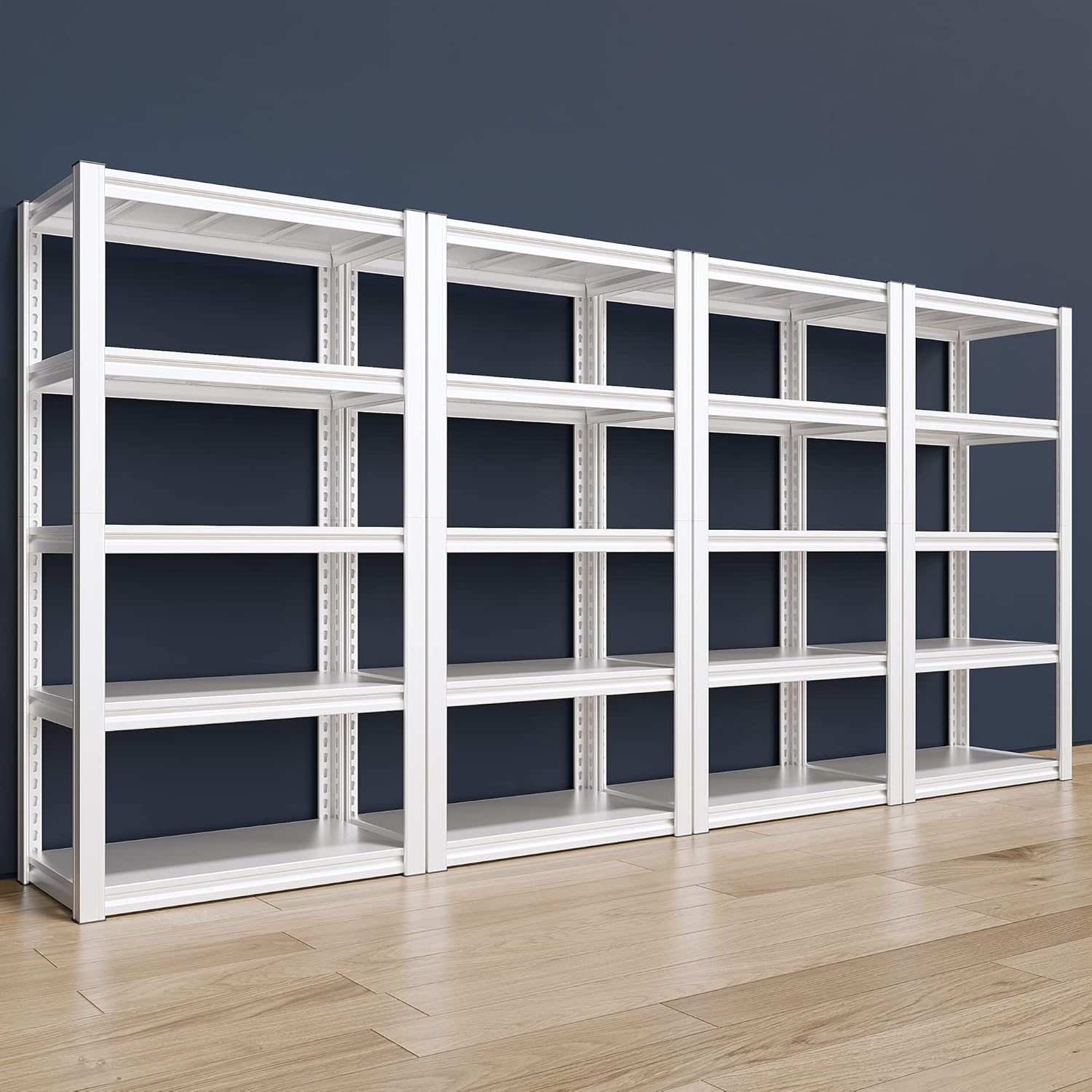 Raybee 72''H Garage Shelving Heavy Duty Storage Shelves Load 2010LBS Adjustable 5 Tier Metal Shelving White Garage Sheves Pantry Shelf for Kitchen Closet 72''H*31.7''W*16.3''D, 4 Pack
