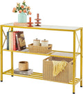 Hoctieon Gold Console Table, 3 Tier Entryway Table, Hallway Table, Narrow Sofa Table with Shelves, Entrance Table for Entryway, Gold and White