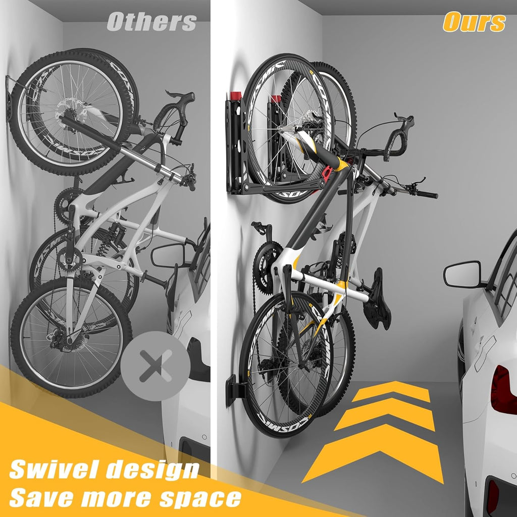 TORACK BIKEPAL No Lift Swivel Bike Rack, Space Saving Vertical Wall Mount Bike Holder for Garage Storage (1 Pack)