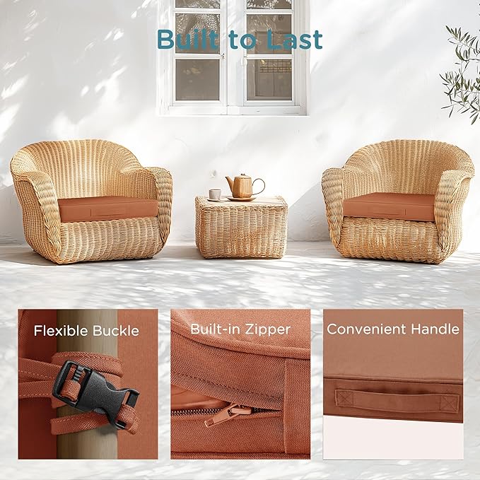 Codi Outdoor Cushions for Patio Furniture 24x24 Inch, Waterproof Chair Seat Cushion with Handles & Adjustable Straps, Fade Resistant - Set of 2, Spice