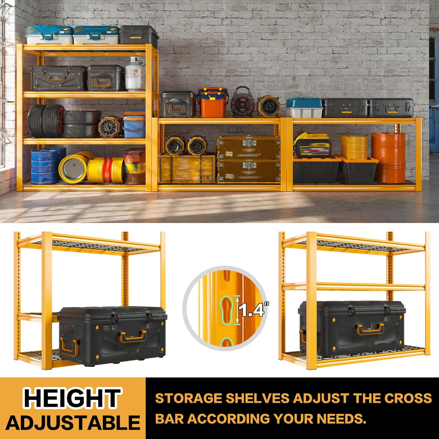 REIBII 40" W Garage Shelving 2240 LBS Storage Shelves Heavy Duty Metal Shelving 4 Tier Metal Shelves for Storage Adjustable Garage Shelf for Kitchen Pantry Warehouse Basement 40"W × 19.5"D × 59.5"H