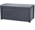 Keter Outdoor Storage Deck Box for Patio, Backyard & Garden, Borneo, 110 Gal, Grey - Lockable, Organizing, and Waterproof Plastic Container Bench