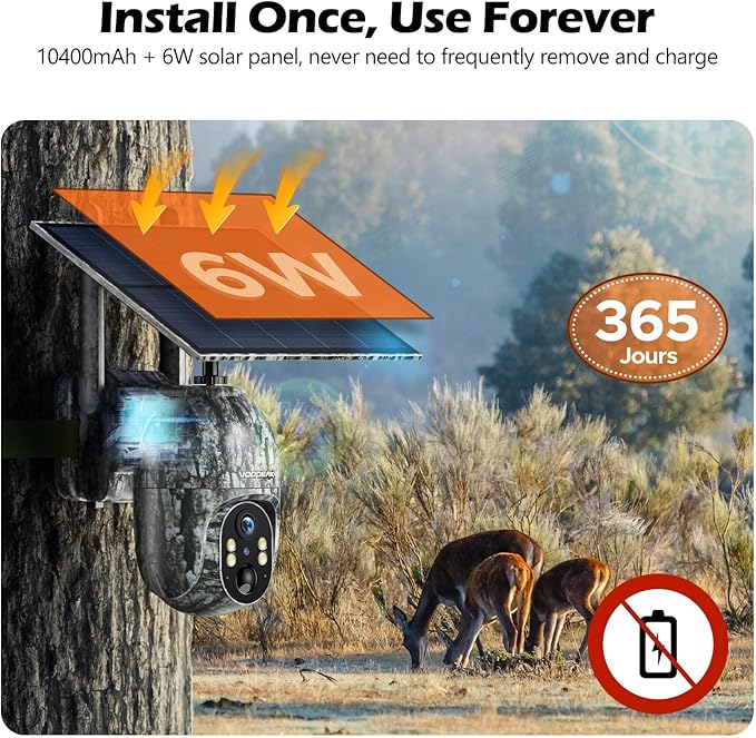 VOOPEAK Cellular Trail Camera, 2.5K Trail Cameras with Color Night Vision, Built-in SIM Card Live Streaming Pan 355° Tilt 90° Game Camera Solar Powered Motion Activated No WiFi Needed