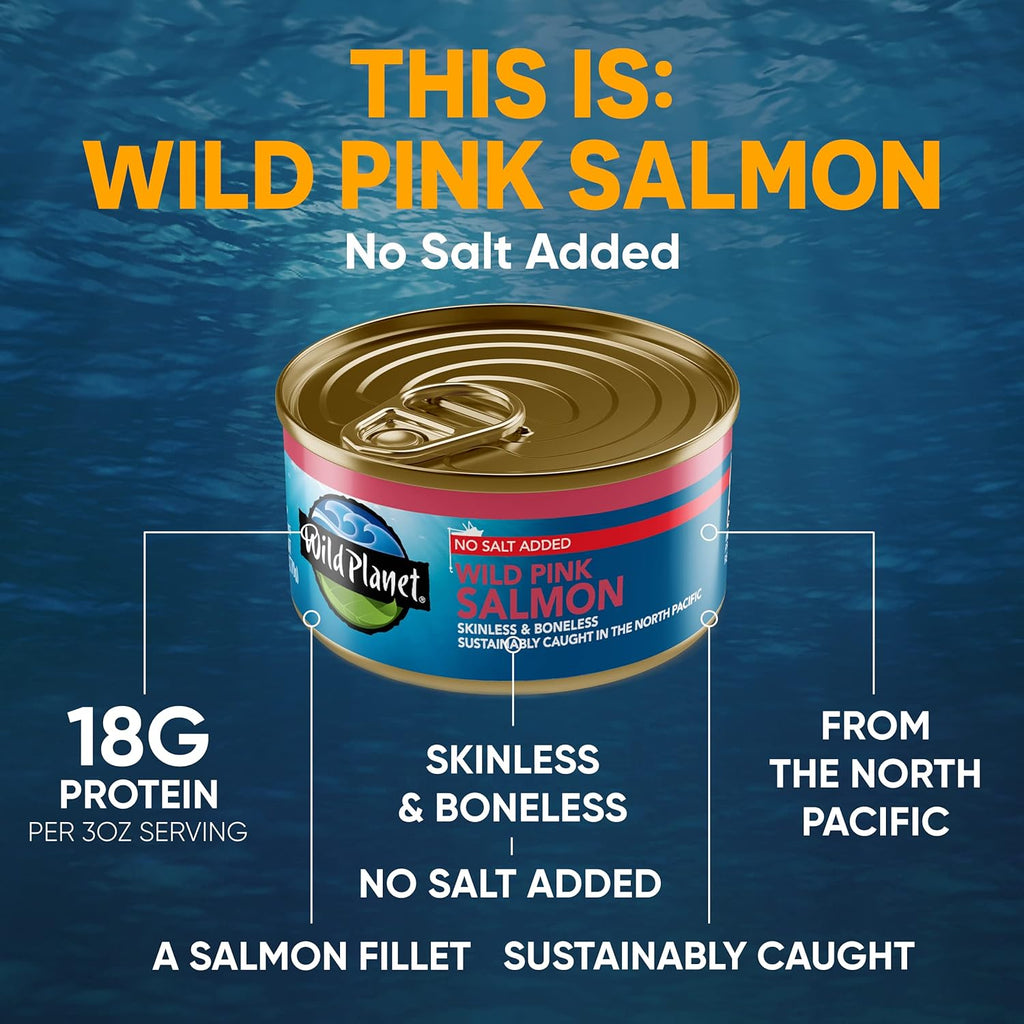Wild Planet Skinless & Boneless Wild Alaskan Pink Salmon, Case of 12, 6 Oz. Each