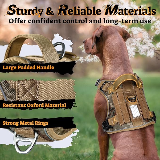 rabbitgoo Dog Harness Medium Sized No Pull, Tactical Service Pet Vest with Molle and Control Handle, Adjustable and Reflective Military Harness for Easy Walking and Training, Desert camo, M