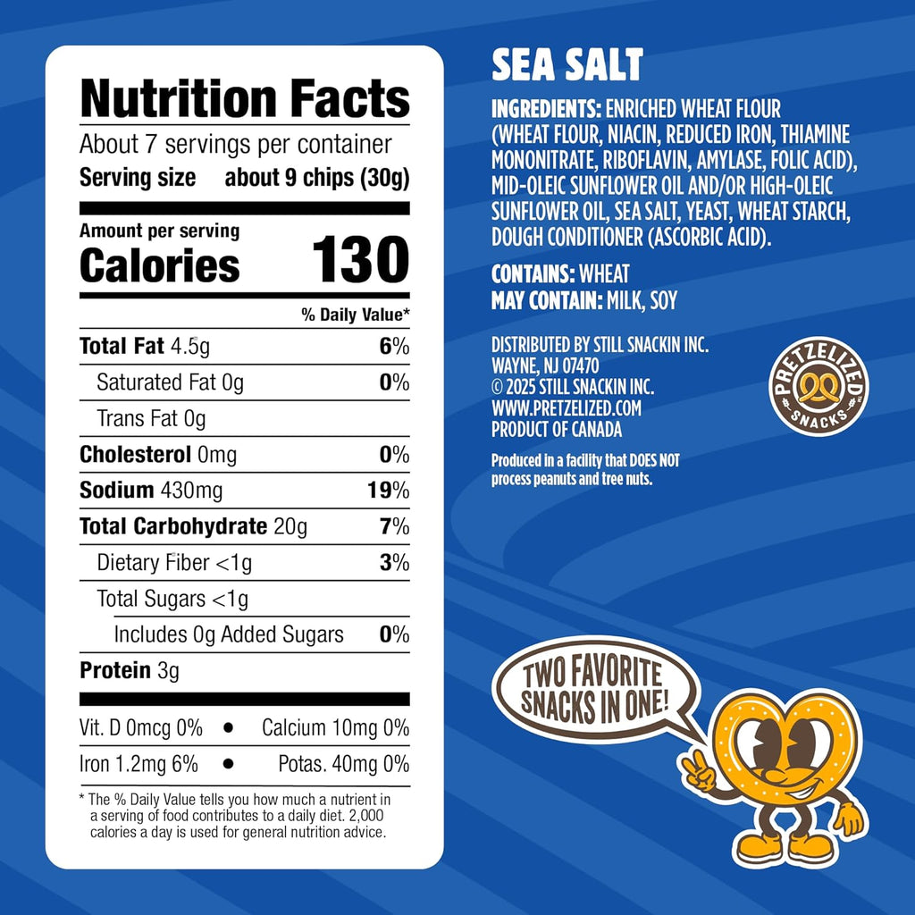 Pretzelized Pita Chips, Sea Salt, 7 oz (Case of 12)