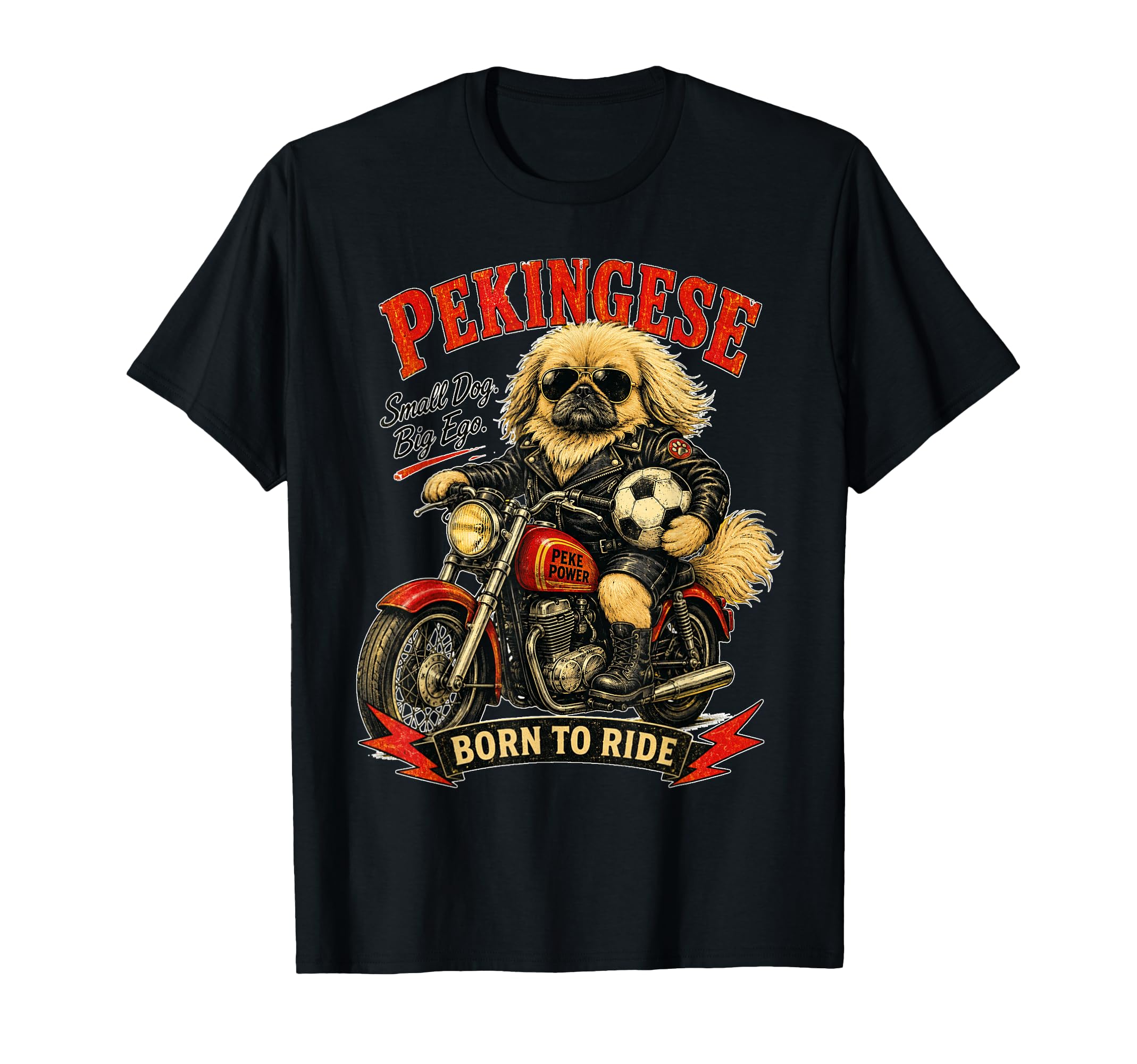 Pekingese Motorbike Love Footbal T-Shirt - Streetwear Style Men Women