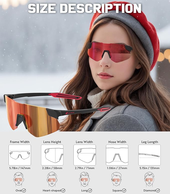 YAMAS Sport Sunglasses for Mens Womens, Wrap around Sunglasses, Non-Slip Nose Pads for Climbing and Running, UV400 Protection