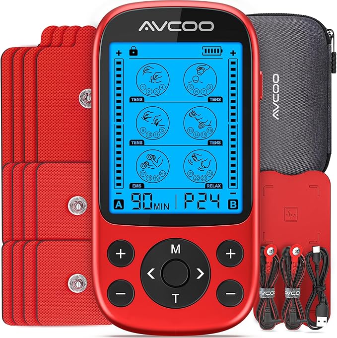 Dual Channel TENS Unit Muscle Stimulator, 3-in-1 EMS TENS Machine with 24 Modes & 40 Levels, Rechargeable EMS Massager for Neck, Shoulder, Sciatica & Back Pain Relief with 12 Pads, EVA Case