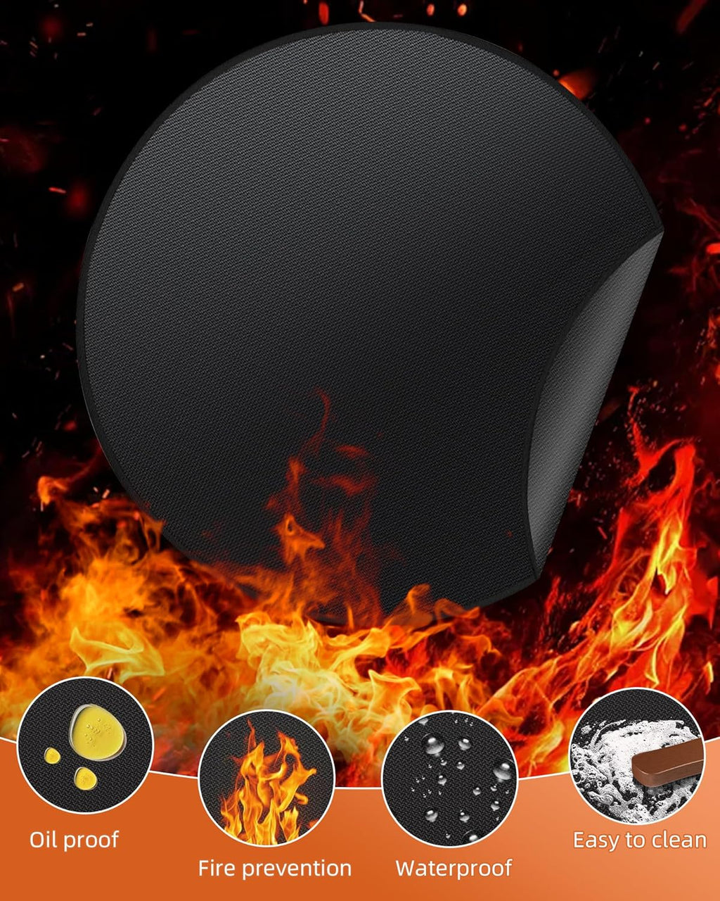 Round BBQ Grill Mat, 60 inches Double-Sided Fireproof Pad Waterproof Deck Protector for Indoor Outdoor Grilling