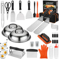 Griddle Accessories Kit - 40PCS Flat Top Grill Tool Set. Griddle Accessories Set with Basting Cover, Spatula, Scraper, Burger Press, Tongs, Cleaning Kit
