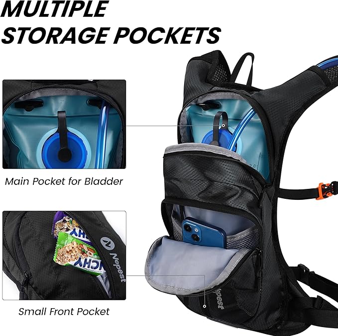 Nepest Hydration Pack Backpack for Women & Men, Lightweight Water Backpack with 2L Water Bladder for Hiking Cycling Running Biking
