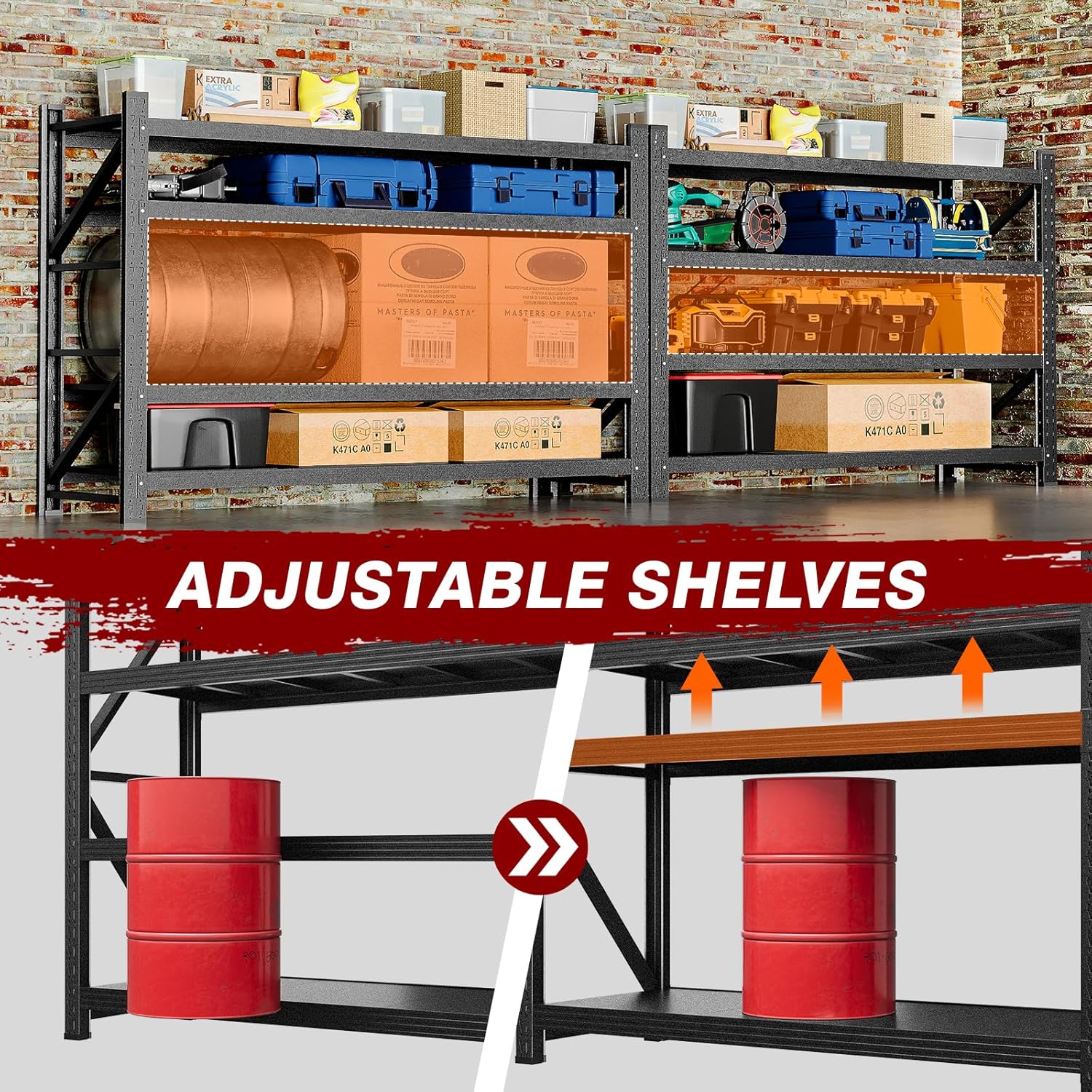 9000LBS Metal Steel Storage Shelves - 75" W Black 4 Tier Heavy Duty Rack Commercial Industrial Shelving with Adjustable Shelf for Basement Garage Warehouse - 75" W x 24" D x 70" H