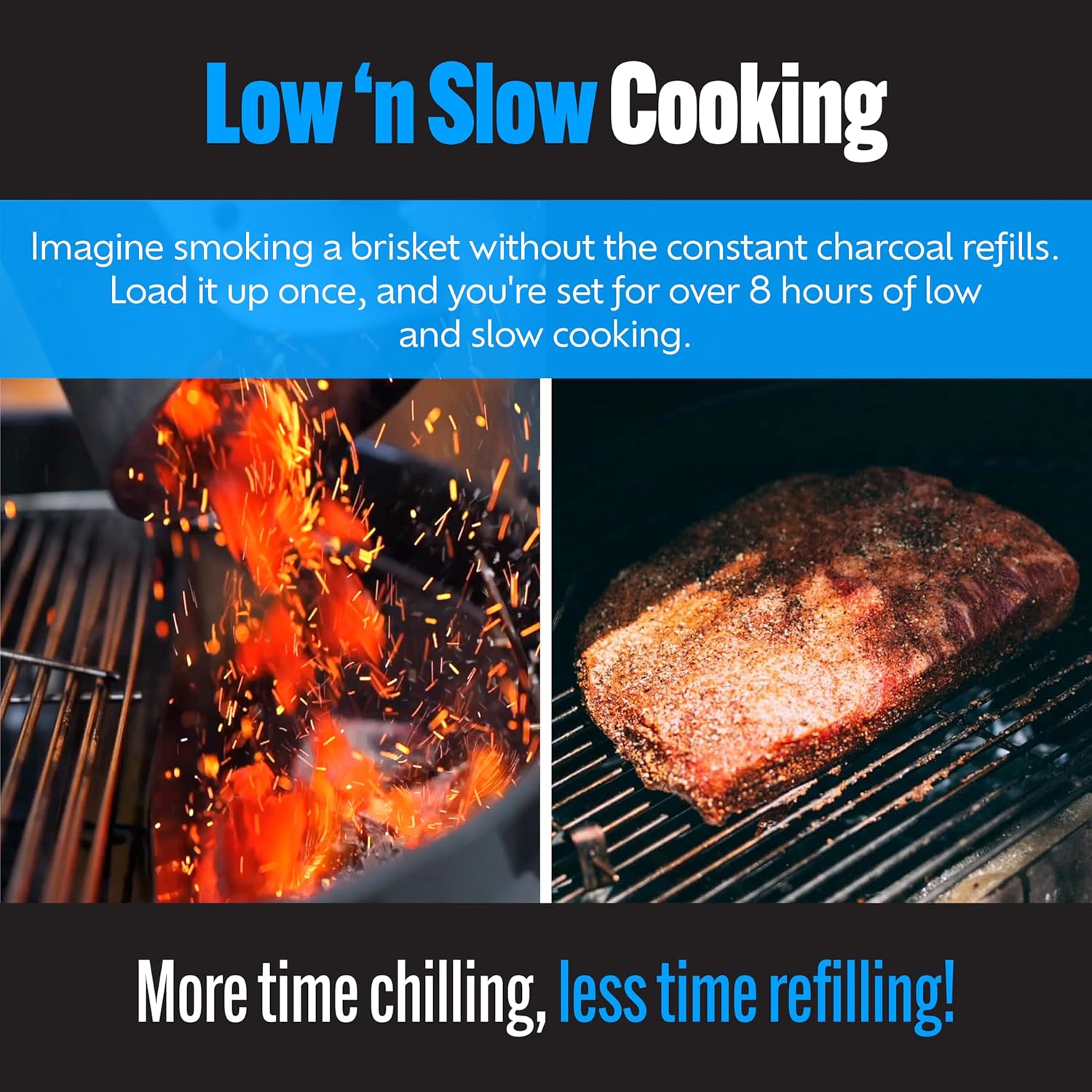 SnS Grills Slow ‘N Sear Charcoal Inserts for Low ‘N Slow & High-Heat Cooking - Patented Stainless Steel Accessories for Kettle Grills - Low Profile 22"