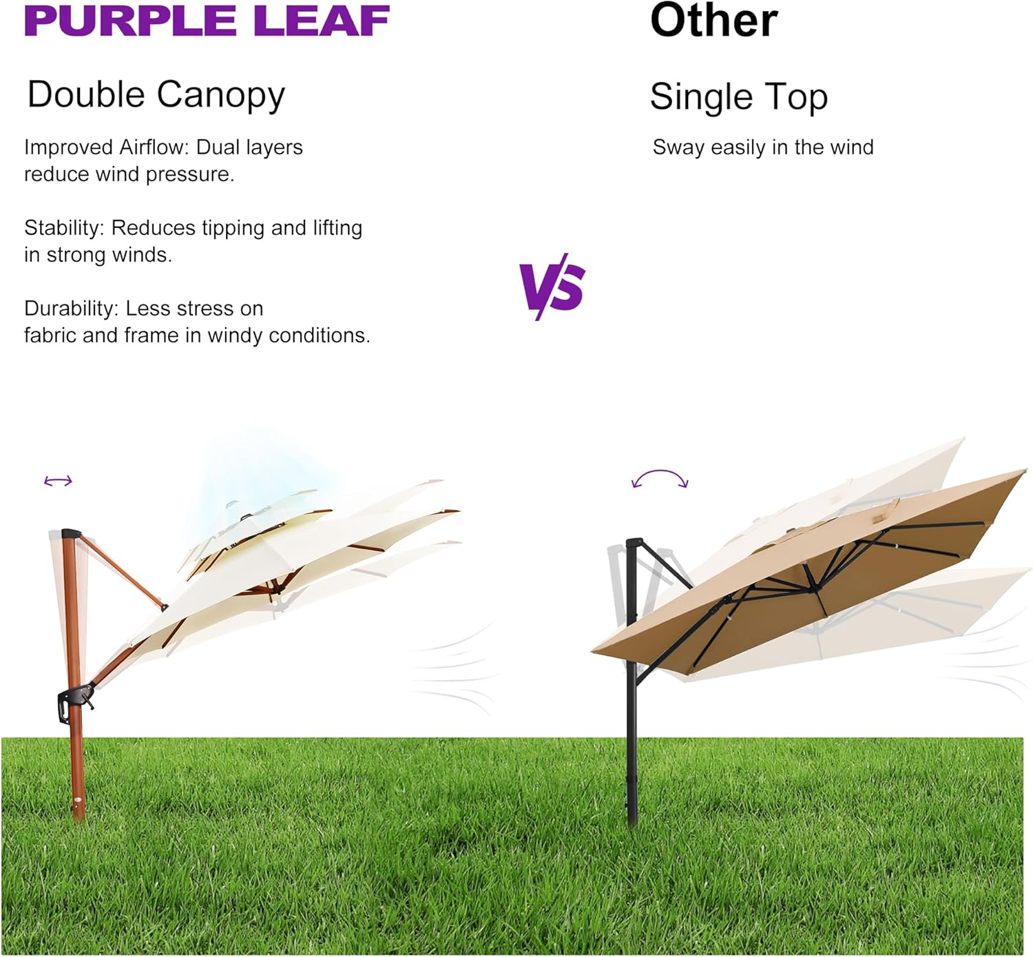 PURPLE LEAF 13ft Patio Umbrella Outdoor Round Umbrellas Large Cantilever Umbrella Windproof Offset Umbrellas Heavy Duty Sun Umbrella for Garden Deck Pool Patio, Cream