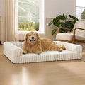 Bedsure Orthopedic Dog Beds for Extra Large Dogs, Waterproof Memory Foam XL Pet Bed with Sides, Non-Slip and Egg-Crate Foam Big Dog Couch Sofa with Washable Removable Corduroy Cover, Cream