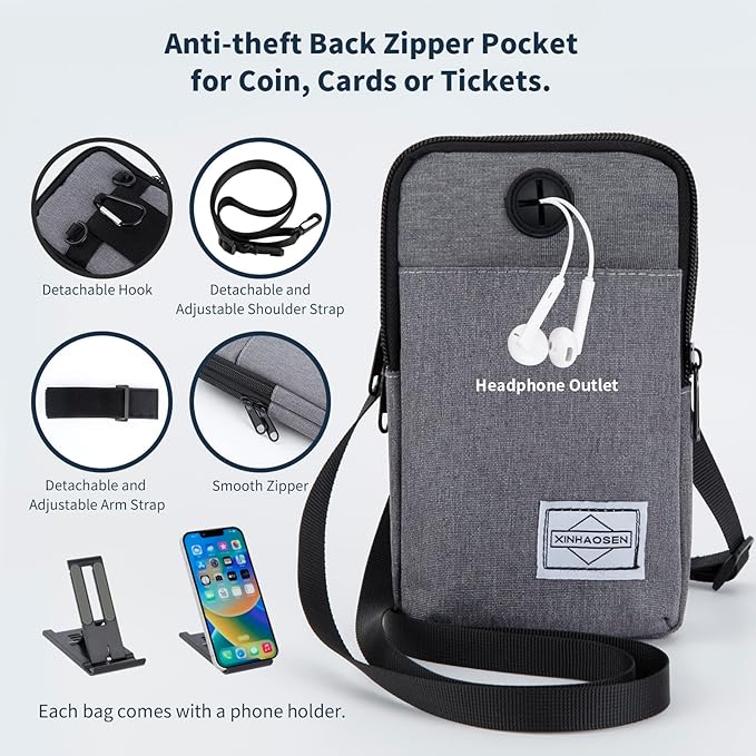 Cell Phone Purse Waist Pack Bag Travel Crossbody Bag Wristband Sport Armband Wallet with Removable Shoulder Strap (Navy Blue)