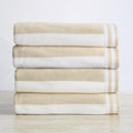 Great Bay Home 100% Cotton Velour 4 Pack Beach Towels 30" x 60" - Taupe Cabana Stripe Pool Towels - Quick Dry, Large Swim Towels