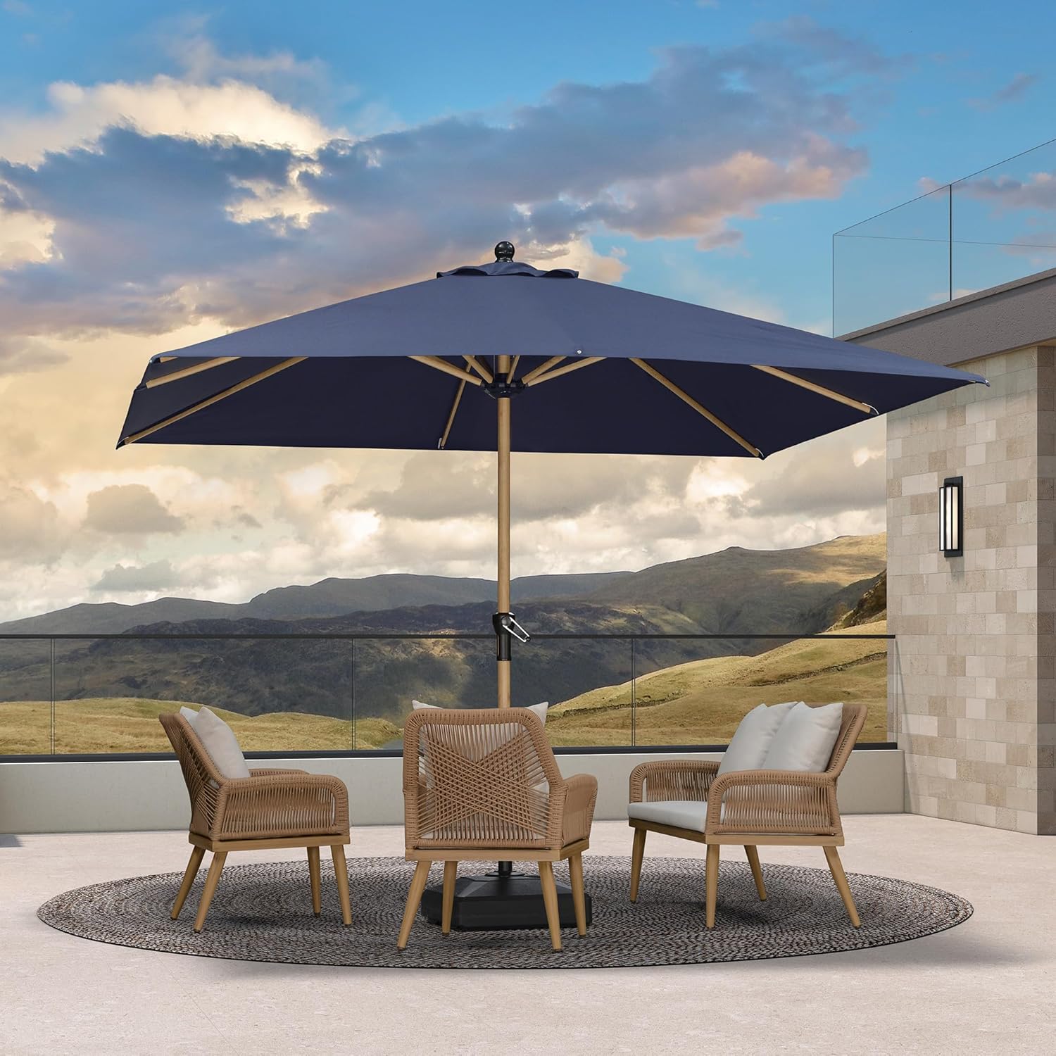 PURPLE LEAF 10' x 10' Square Patio Umbrella Outdoor Table Umbrella Aluminum Market Umbrella with 8 Sturdy Ribs & Crank Outdoor Umbrellas for Garden Deck Patio, Navy Blue