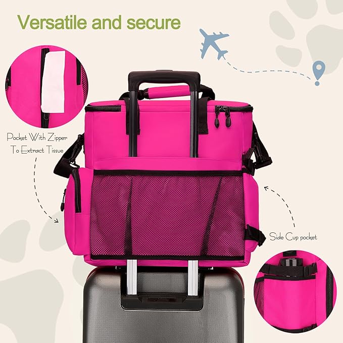 Dog Travel Bag,Weekend Pet Travel Bag Set for Dog and Cat,Airline Approved Tote Multi-Function Dog Bags for Traveling,Include 2 Collapsible Bowls,2 Food Storage Containers,1 Feeding Mat,Red