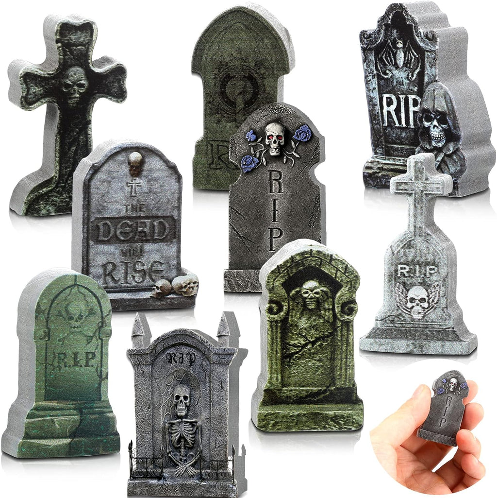 Kathfly 9 Pieces Halloween Miniature Tombstones Mini Village Tombstones Halloween Figurines Miniature Spooky Town for DIY Crafts Outdoor Home Garden Decor