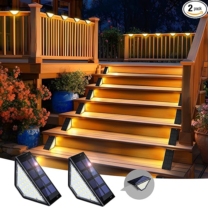 SOLPEX Solar Step Lights for Outside, 24 LEDs Solar Stair Lights Outdoor Waterproof Decor for Stair, Porch, Step, Deck, Fence, Front Door, Balcony, Patio, Wall, Yard, Garden(6 Pack, Warm White)