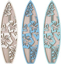 RattanView 3 Pieces Hibiscus Surfboard Decor for Bedroom Wooden Beach Wall Decor Summer Wood Surfboard Wall Hanging Sign for Tropical Living Room Decoration (Blue)