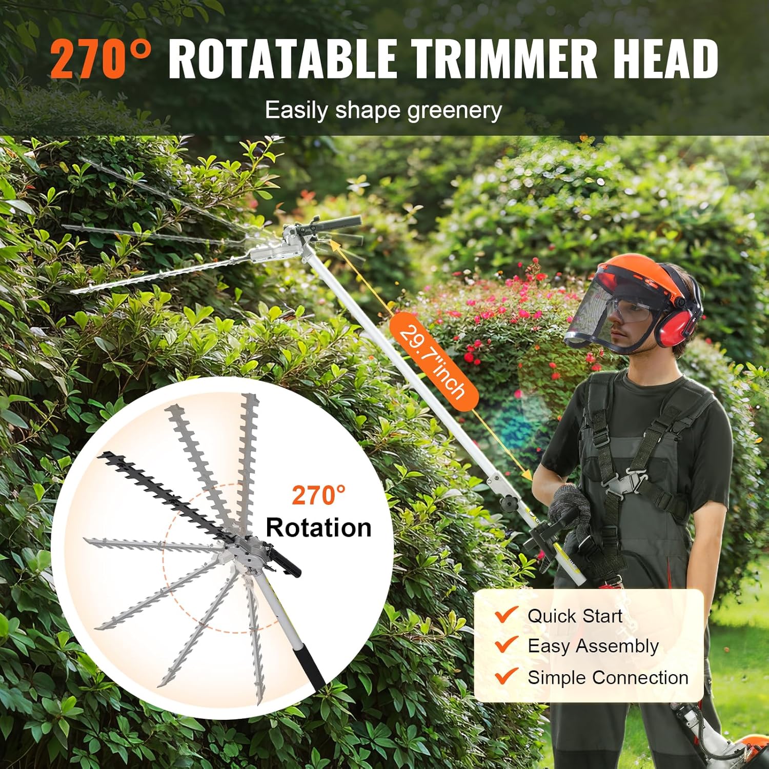 VEVOR 5-in-1 26cc 2 Cycle Gas Powered Dual Sided Hedge Trimmer, Weed Eater, String Trimmer, Edger, Pole Saw Chainsaw Pruner with EPA, CE and EMC Certification