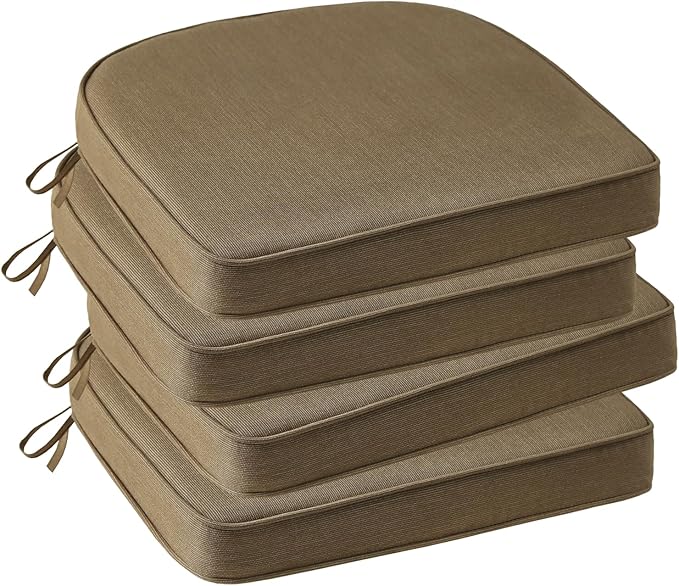 Outdoor Sunbrella Round Corner Seat Cushion, 17"x16"x2", Set of 4, Non Slip Seat Cushion Pads with Removable Cover for Patio Furniture, Garden Yard Lawn, Specrtum Caribou