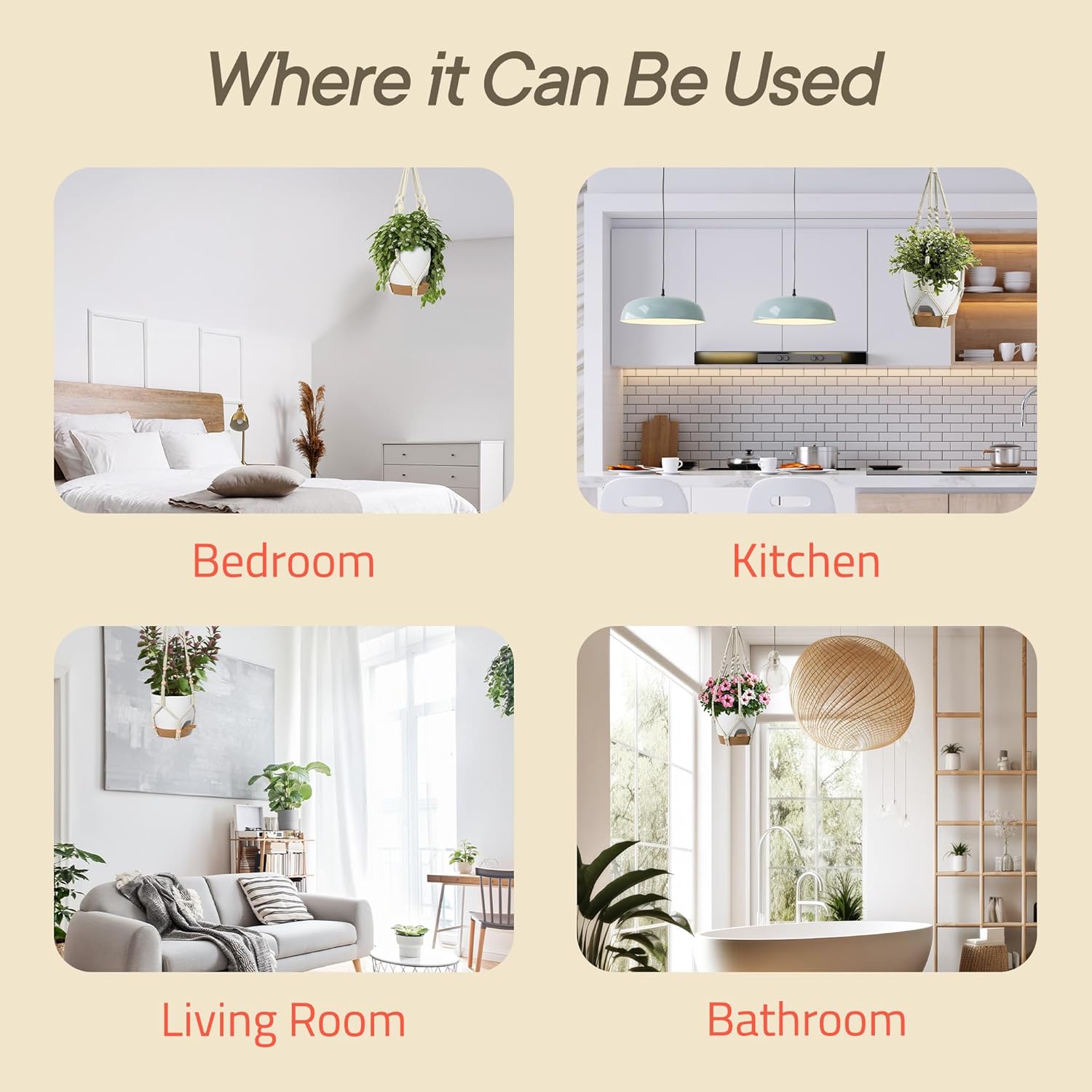 White Hanging Self Watering Pots with Macrame Ivory Rope, 3 Pack Indoor & Outdoor Hanging Plant Pots with Built-in Reservoir, Wick Rope, Drainage Holes & Hooks, Stylish Boho Decor Hanging Planter