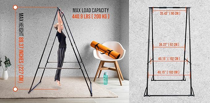 KHANH TRINH Foldable Pull Up Bar Stable Gymnastics Equipment Portable Aerial Yoga Stand Durable Frame For Hammock Chair, Therapy Sensory Swing. Adjustable Back Stretcher For Lower Back Pain Relief