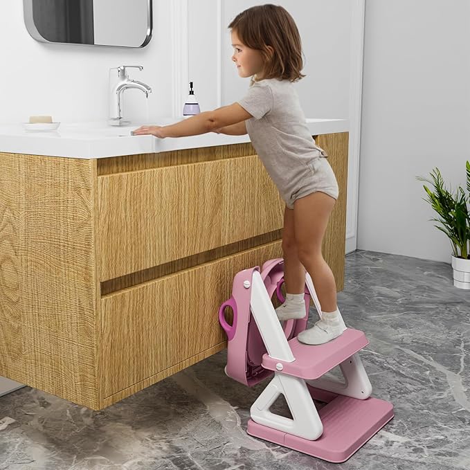 Potty Training Seat with Step Stool Ladder for Kids and Toddler,Wiifo Sturdy Potty Ladder with Soft Padded Cushion for Toddler Boys and Girls(Pink) 2025 New Version