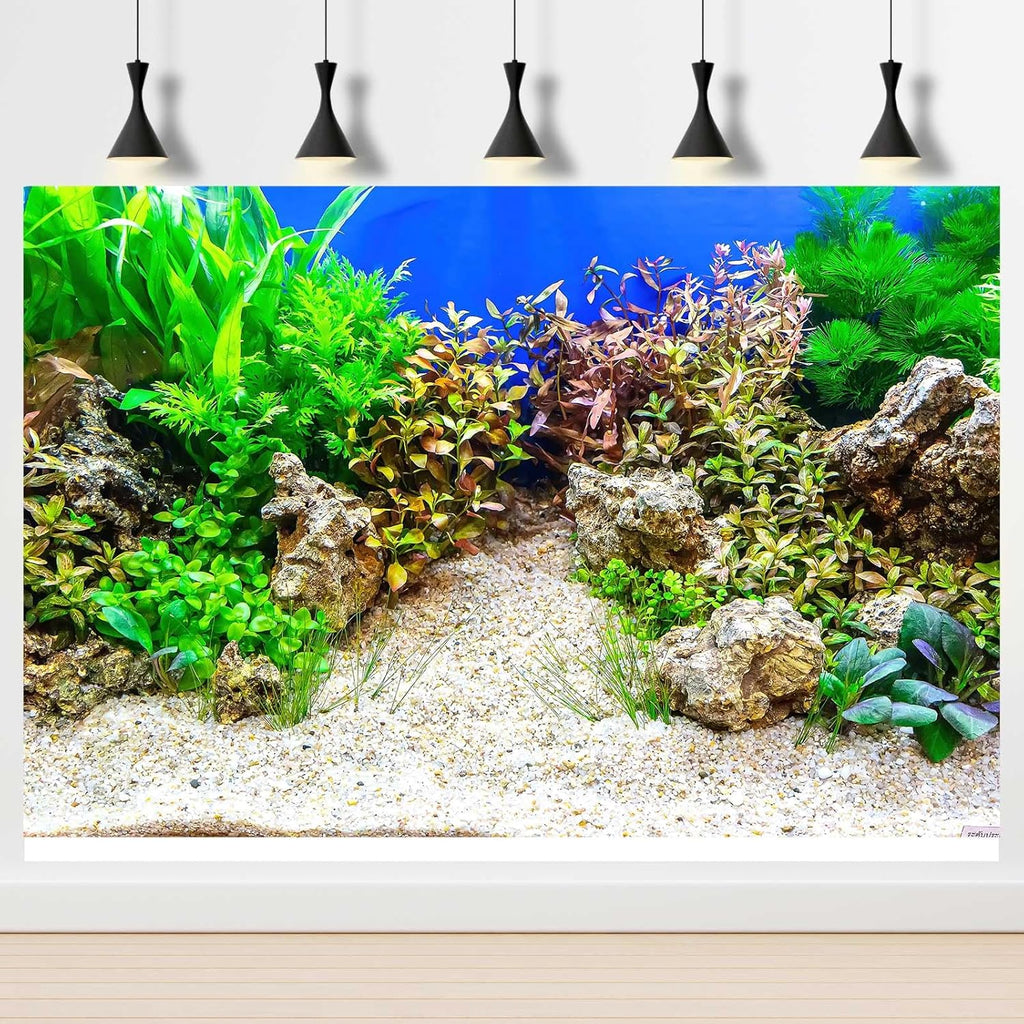 Aquarium Background Underwater Grass Leaves with Pebble Aquarium Backdrop Vivid and Fresh Green Aquatic Plant Stone River Bed and Lake Fish Tank Background Decor Vinyl 36x24in