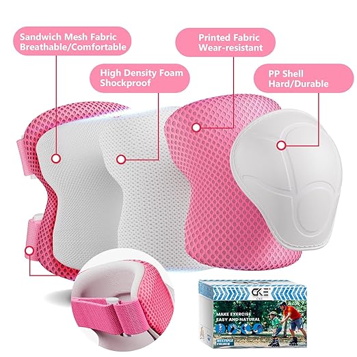 Knee Pads for Kids Knee Pads and Elbow Pads Toddler Protective Gear Set Kids Elbow Pads and Knee Pads for Girls Boys with Wrist Guards 3 in 1 for Skating Cycling Bike Rollerblading Scooter-Pink M