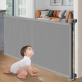 Upgrade Retractable Baby Gates, 35" Tall Extends up to 60" Wide, Mesh Dog Gate Indoor for Stairs, Outdoor Reinforced Pet Gate with Support Rods for Doorways Hallways Kitchen Bedroom, Grey