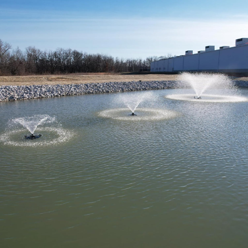 HALF OFF PONDS Floating Fountain – 1.5 HP Pond Aerator with 200' Cord – 12,500 GPH Water Pump – 11 Spray Patterns - Energy-Efficient – for Large Ponds, Lakes & Water Gardens